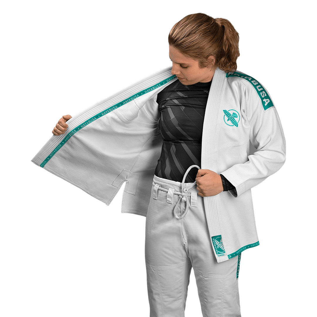 Uniforme de Jiujitsu Brasileño Liviano Hayabusa Lightweight (Blanco / Turquesa) (Disponible por Encargo)