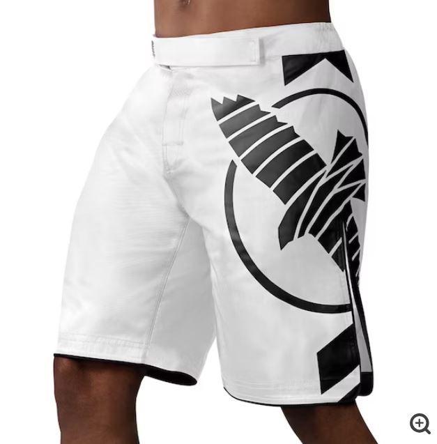 Fightshorts Hayabusa Icon (Largos) (Blanco / Negro) (Disponible en Costa Rica y por Encargo)