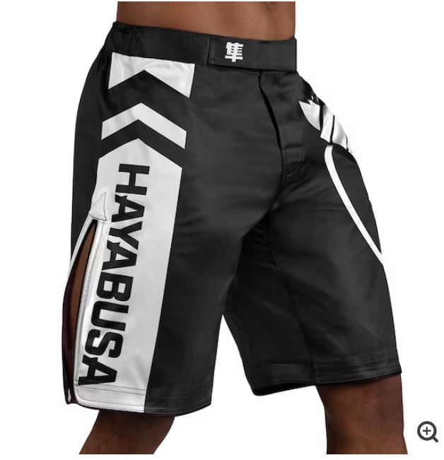 Fightshorts Hayabusa Icon (Largos) (Negro / Blanco) (Disponible por Encargo)