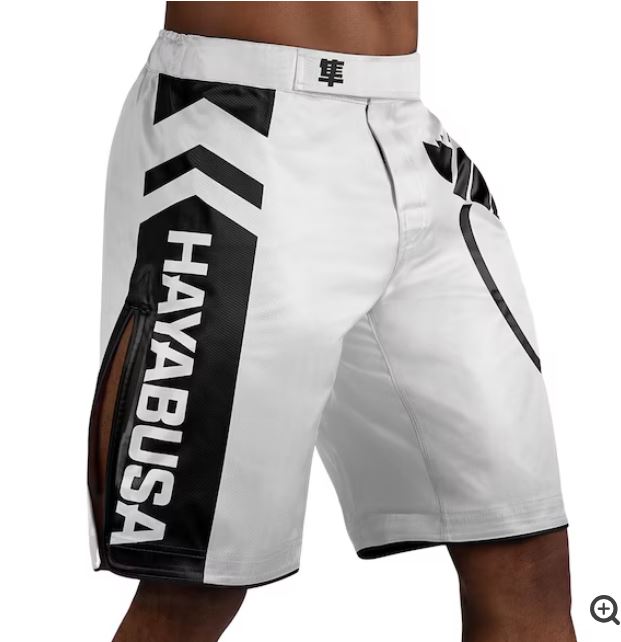 Fightshorts Hayabusa Icon (Largos) (Blanco / Negro) (Disponible en Costa Rica y por Encargo)