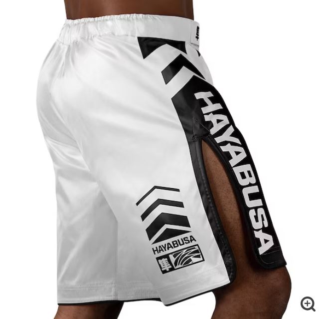 Fightshorts Hayabusa Icon (Largos) (Blanco / Negro) (Disponible en Costa Rica y por Encargo)