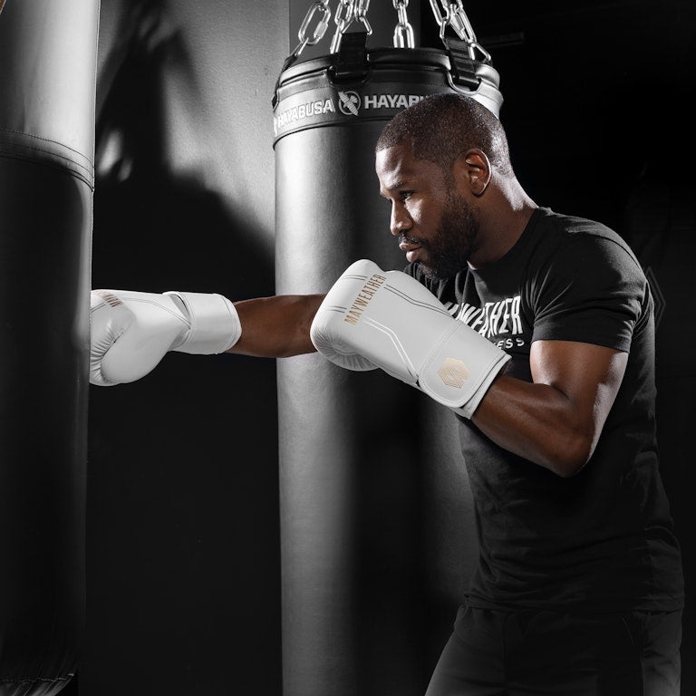 Guantes de Box Hayabusa Mayweather Contender (Blanco / Dorado) (Disponible por Encargo)