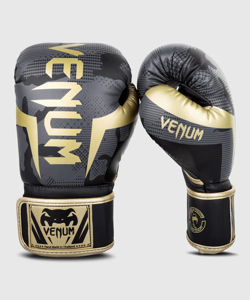 Guantes de Box Venum Elite (Negro Camo / Dorado) (Disponible por Encargo)