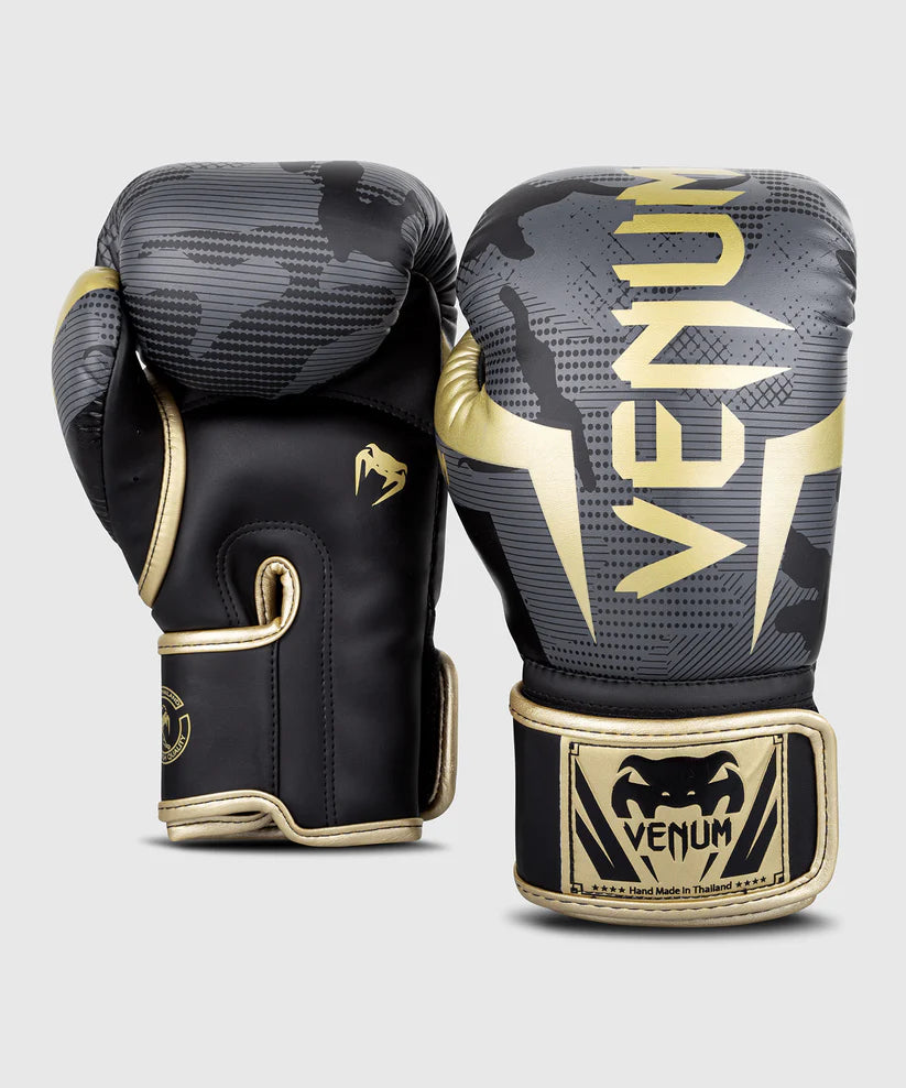 Guantes de Box Venum Elite (Negro Camo / Dorado) (Disponible por Encargo)