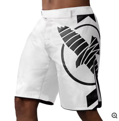 Fightshorts Hayabusa Icon (Largos) (Blanco / Negro) (Disponible en Costa Rica y por Encargo)