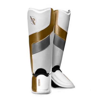 Espinilleras Hayabusa T3 Edición Full Back (Blanco / Dorado) (Disponible por Encargo)