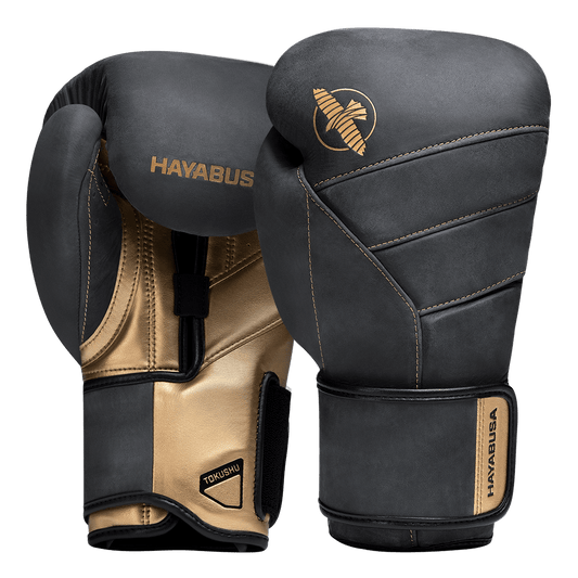 Guantes de Box Hayabusa T3 de Cuero de Lujo (Negro / Dorado) (Disponible por Encargo)