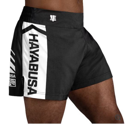Fightshorts de Kickboxing Hayabusa Icon (Negro / Blanco) (Disponible por Encargo)