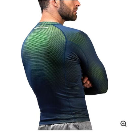 Rashguard Manga Larga Hayabusa Fusion (Azul / Verde) (Disponible en Costa Rica y por Encargo)