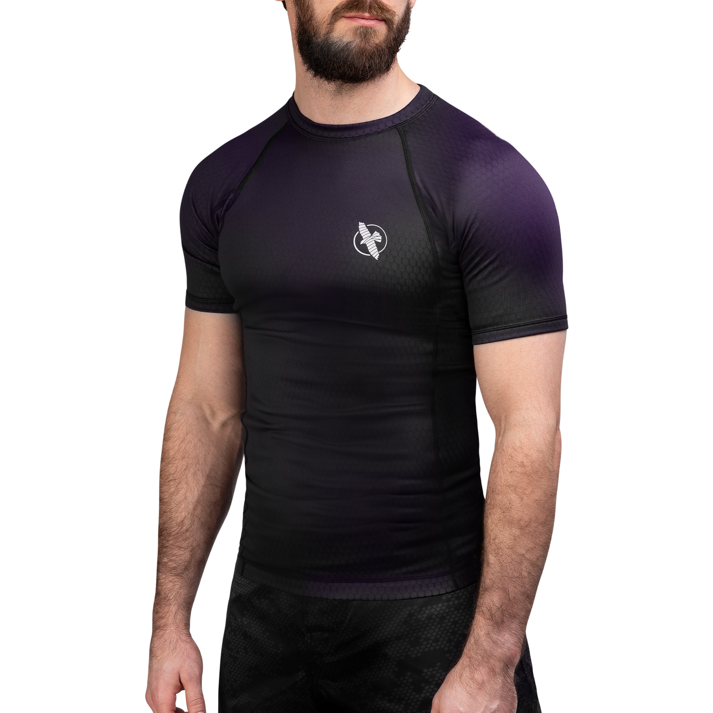 Rashguard Manga Corta para Hombre Hayabusa Fusion (Negro / Morado) (Disponible por Encargo)