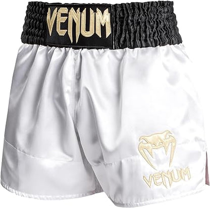 Fightshorts de Muay Thai Venum Classic (Blanco / Negro / Dorado) (Disponible por Encargo)