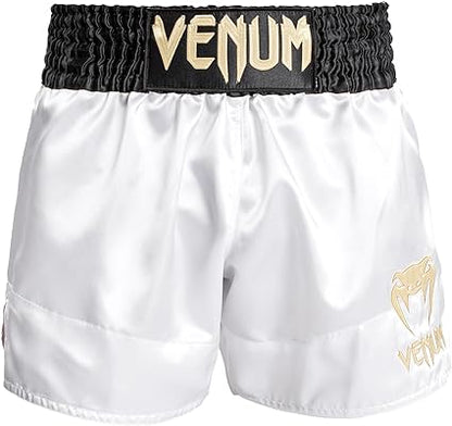 Fightshorts de Muay Thai Venum Classic (Blanco / Negro / Dorado) (Disponible por Encargo)