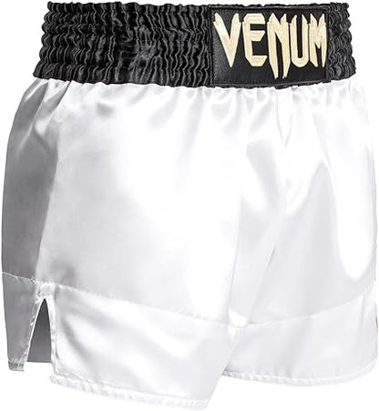 Fightshorts de Muay Thai Venum Classic (Blanco / Negro / Dorado) (Disponible por Encargo)