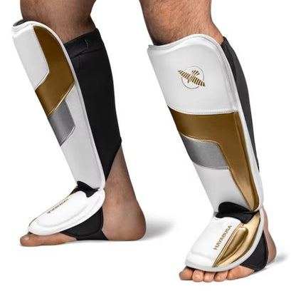 Espinilleras Hayabusa T3 Edición Full Back (Blanco / Dorado) (Disponible por Encargo)