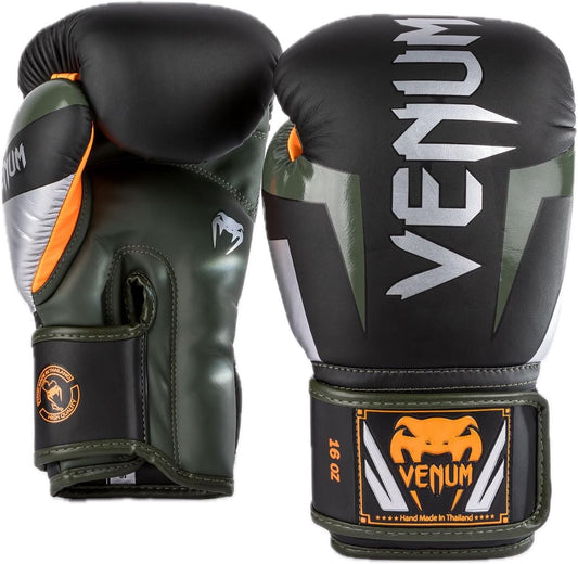 Guantes de Box Venum Elite (Negro / Plateado / Caqui) (Disponible por Encargo)