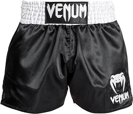 Fightshorts de Muay Thai Venum Classic (Negro / Blanco / Blanco) (Disponible por Encargo)