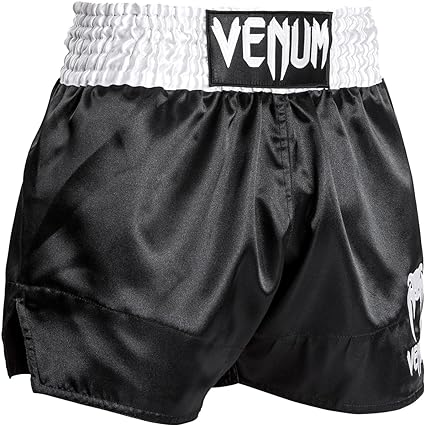 Fightshorts de Muay Thai Venum Classic (Negro / Blanco / Blanco) (Disponible por Encargo)