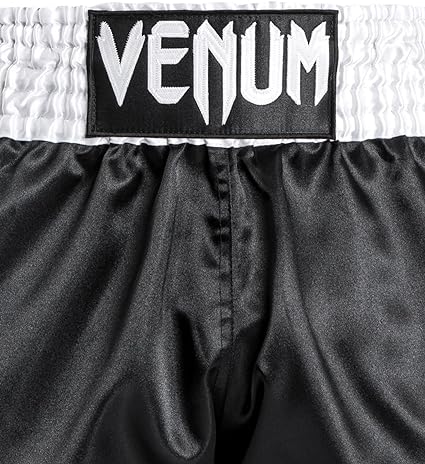 Fightshorts de Muay Thai Venum Classic (Negro / Blanco / Blanco) (Disponible por Encargo)