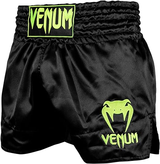 Fightshorts de Muay Thai Venum Classic (Negro / Amarillo Neón) (Disponible por Encargo)