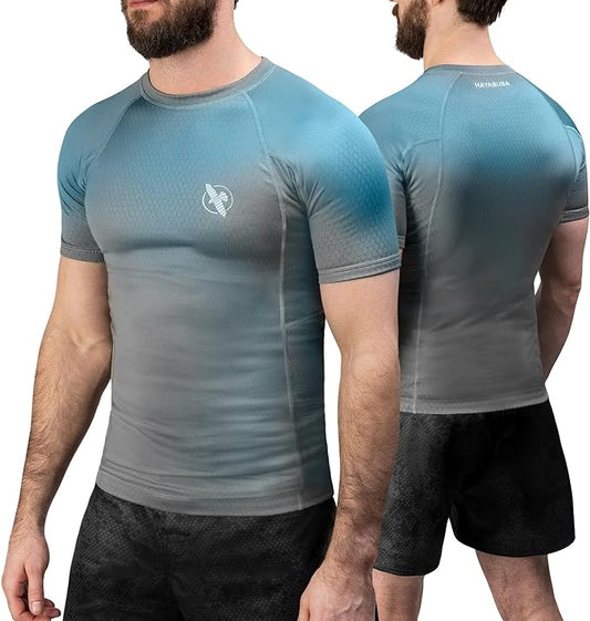 Rashguard Manga Corta Hayabusa Fusion (Gris / Celeste) (Disponible por Encargo)