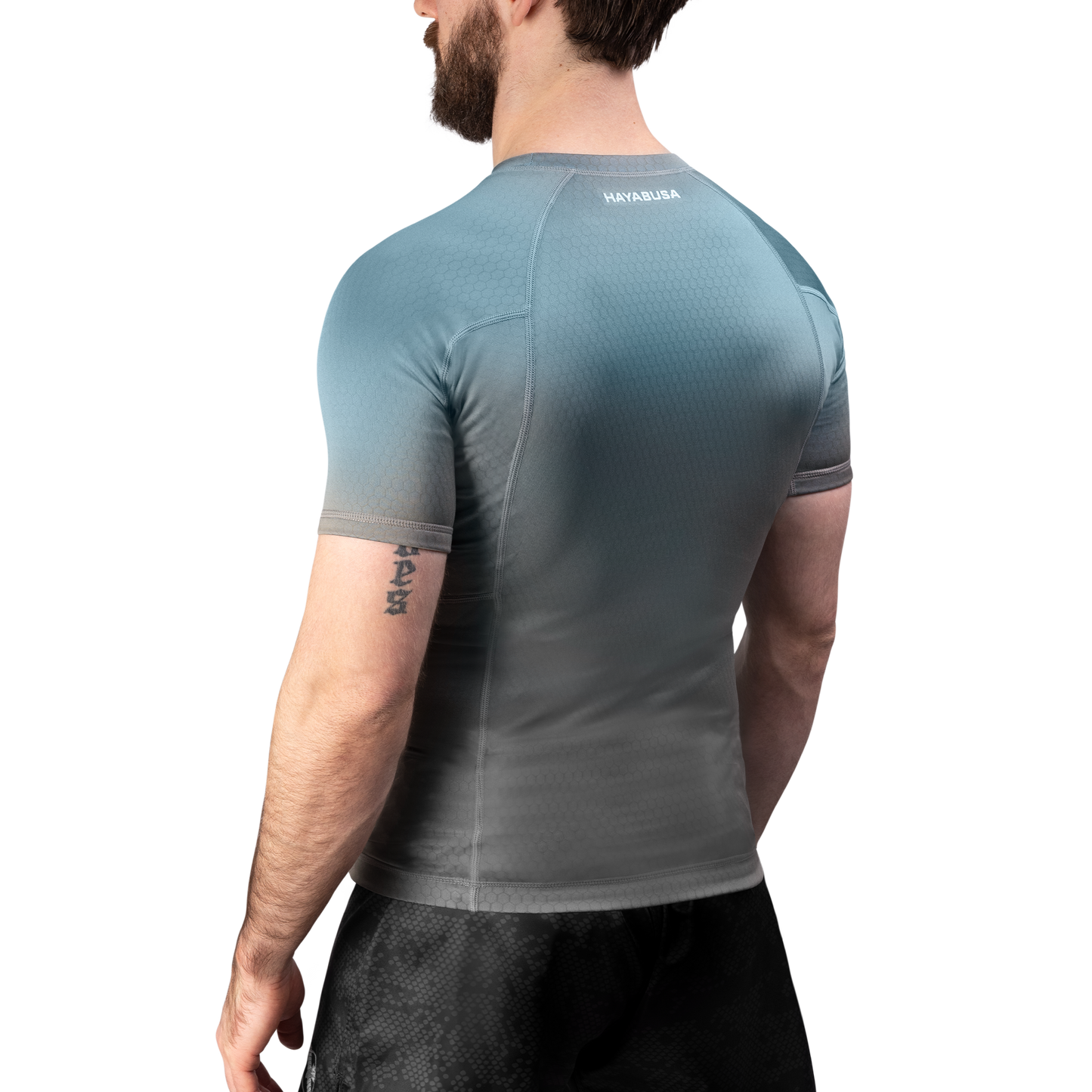 Rashguard Manga Corta para Hombre Hayabusa Fusion (Gris / Celeste) (Disponible por Encargo)