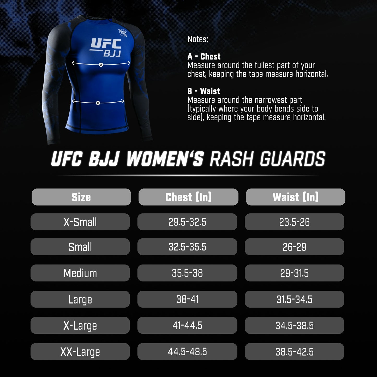 Rashguard Manga Larga para Mujer Hayabusa UFC BJJ (Negro / Azul) (Disponible por Encargo)