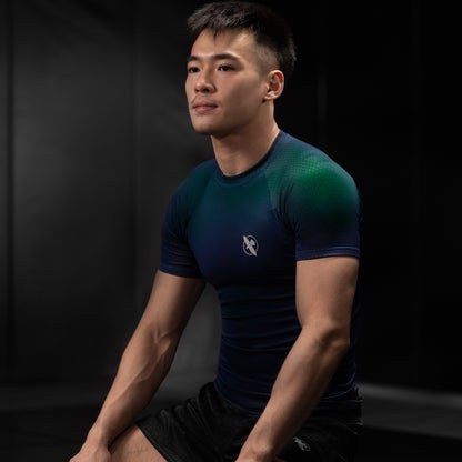 Rashguard Manga Corta para Hombre Hayabusa Fusion (Azul / Verde) (Disponible por Encargo)